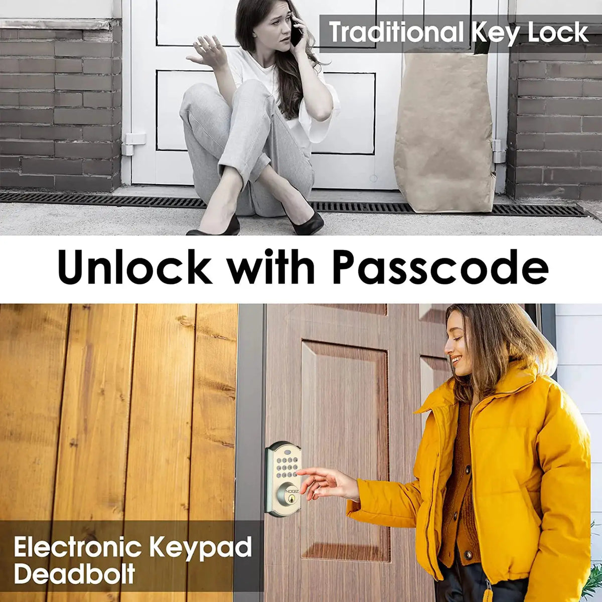 Keyless Entry Door Lock - Electronic Door Lock with Keypad, Smart Latch Lock with Automatic Lock, Safe Waterproof Smart Lock 19L