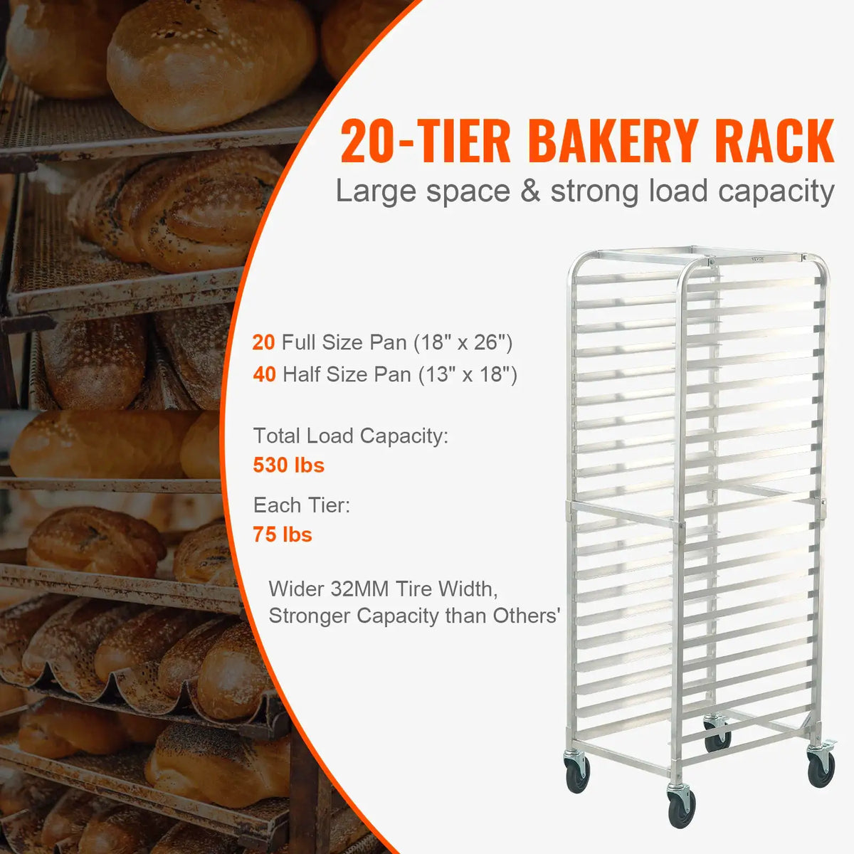 SucceBuy Sheet Bun Pan Rack Commercial Bakery Racks with Brake — product view 3