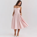 Mingmingxi Elegant Dress for Summer Pink Midi Dress
