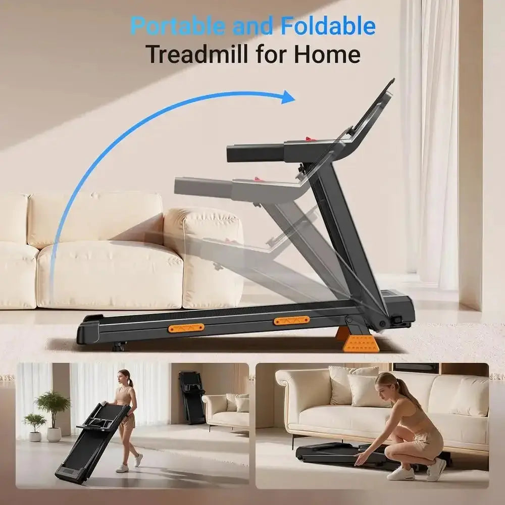 Portable 15% Incline Treadmill, 3.0HP, 400 lbs Capacity, with Handrails and 3 LED Displays