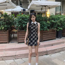 Kimotimo Plaid Dress Women Slim Waist