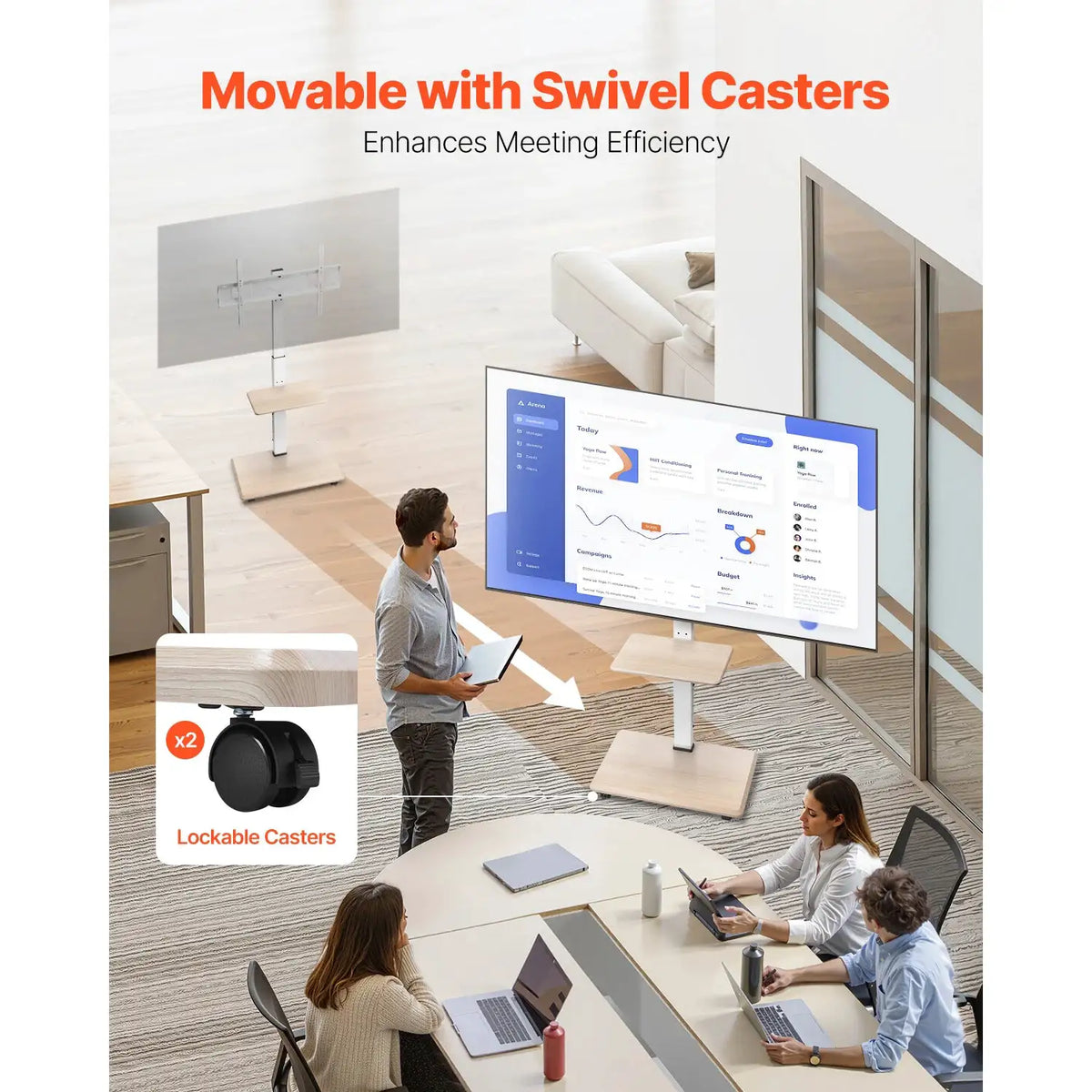 Mobile Adjustable TV Cart Wheels — product view 3