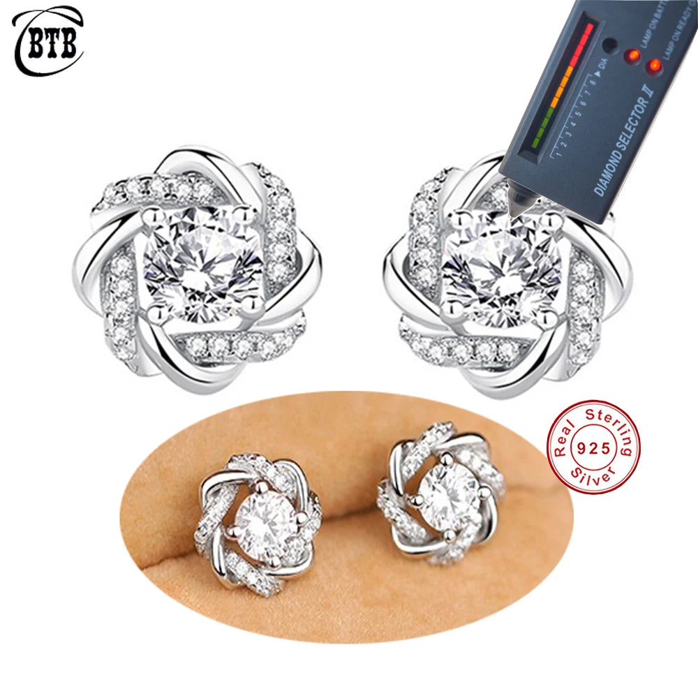 Flower Moissanite Stud Earrings in Sterling Silver — product view 1