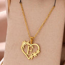 Golden Floral Heart Choker Necklace - Alphabet Jewelry
