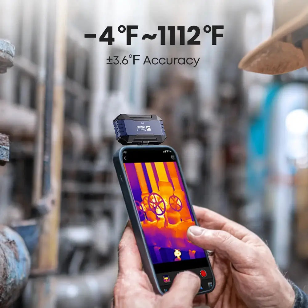 (iOS Android）P1 Thermal Camera 320*240 Razor Sharp Thermal Image 600℃ High Temp Range USB-C Infrared Thermal Imager for HVAC/ Building/ Electrical Inspection for iPhone and Android Smartphone 15x Digital Zoom 25Hz Thermal