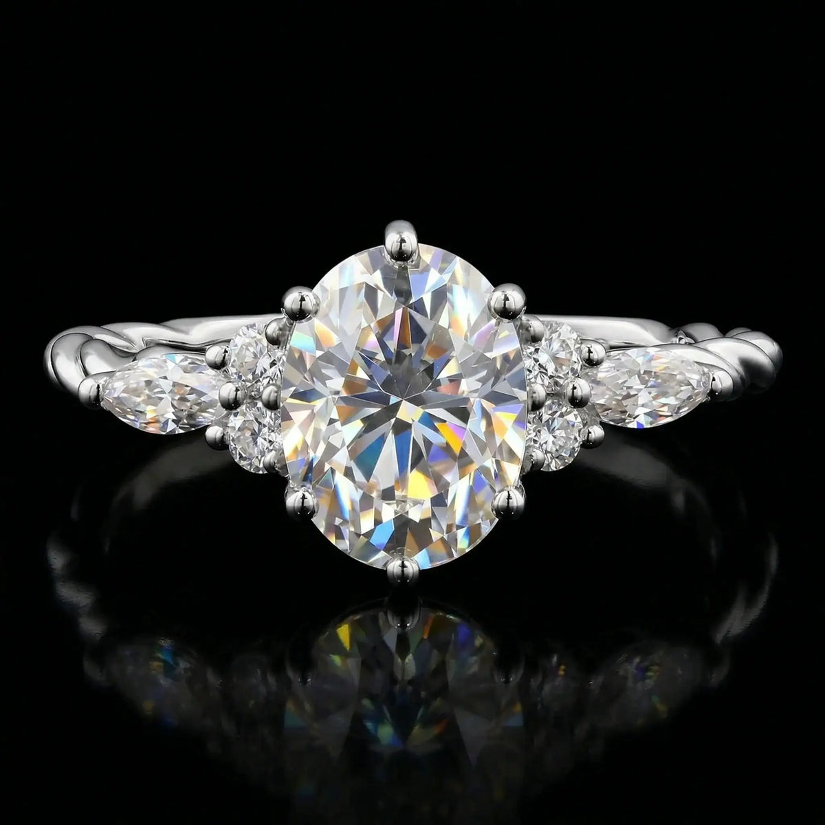 Moissanite Ring in Sterling Silver Oval — product view 1