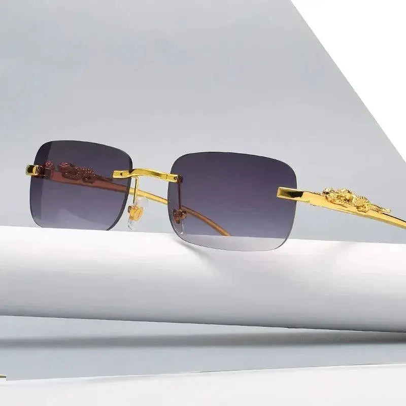 Rimless Vintage Leopard Head Sunglasses UV Protection