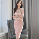 Korean Retro Lace Sheath Dress Elegant Office Casual Wear