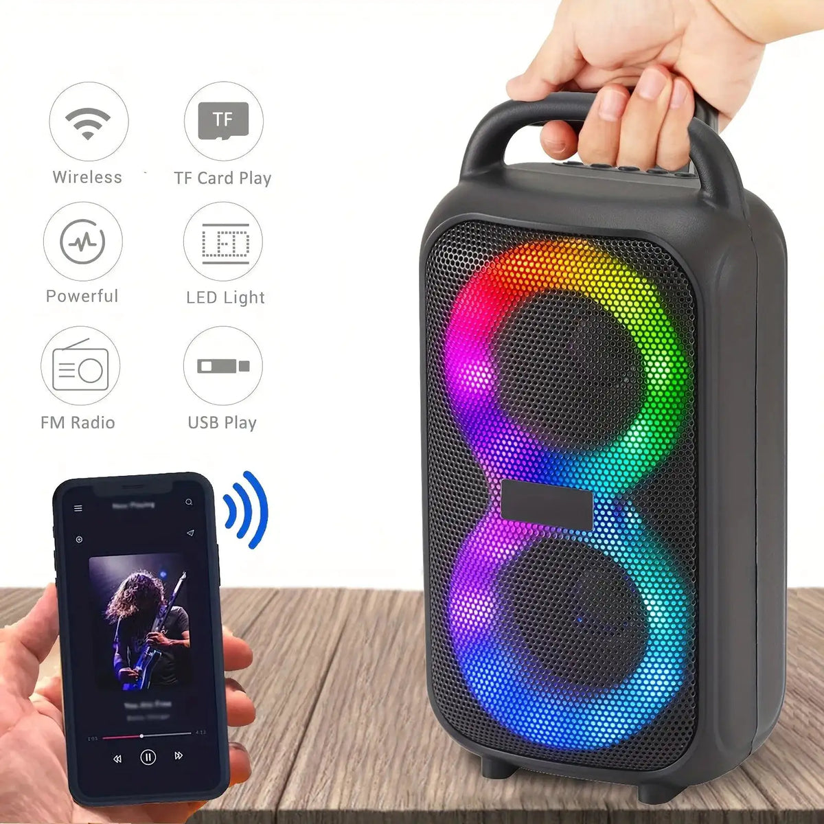 Professional Large Bluetooth Speaker with Microphone, Portable Design, Featuring JBL Subwoofer Party Box, LED Lights, Compatible with BT/USB/TF/AUX/FM/TWS/MIC/EQ Functions, Professional Karaoke. Ideal Gift for Birthdays, Chri