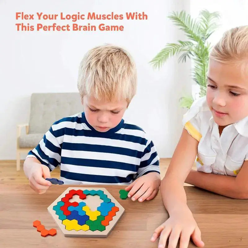Wooden 3D Hexagonal Brain IQ Learning Puzzle Game for Kids