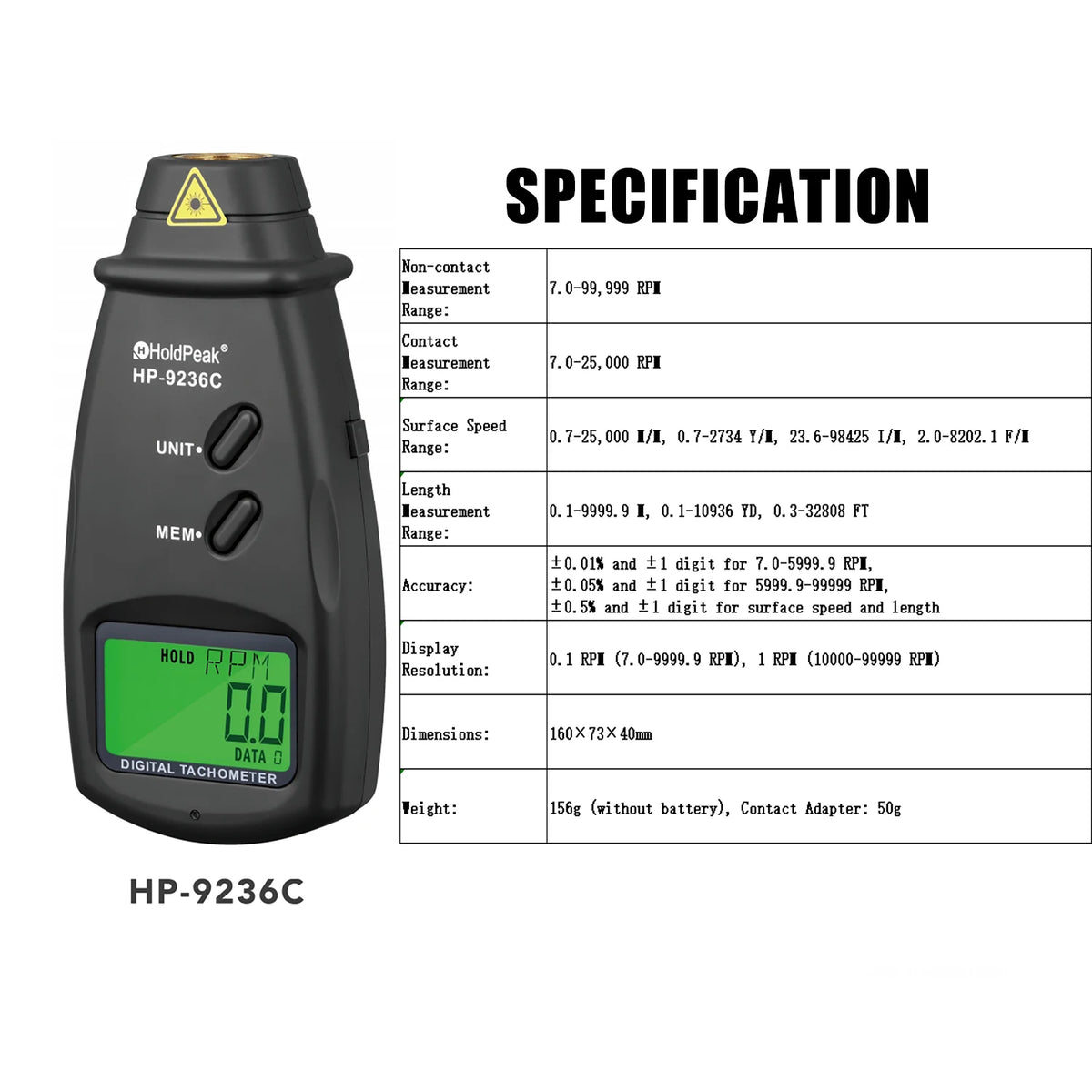 Digital Tachometer, No-Contact Stroboscope Tachometer , RPM — product view 9