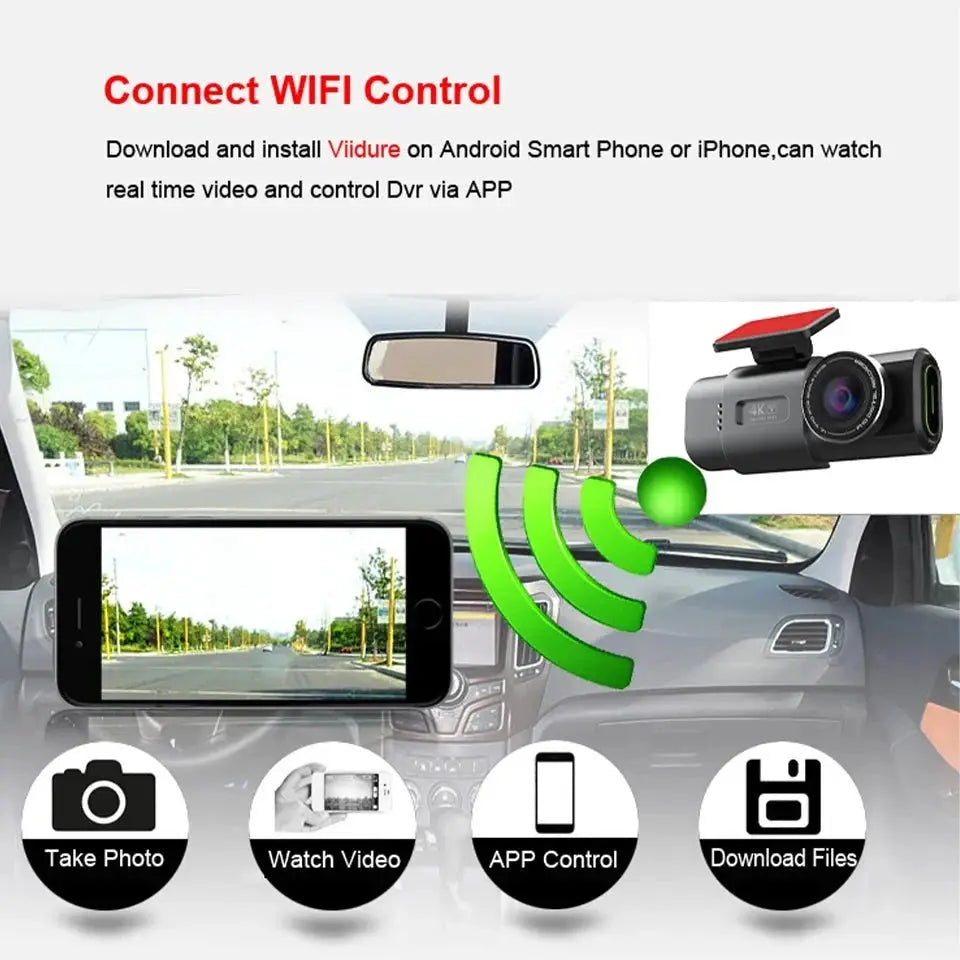 4K Dash Cam GPS WiFi Night Vision Car DVR with Optional Rear Lens - stepyours.com