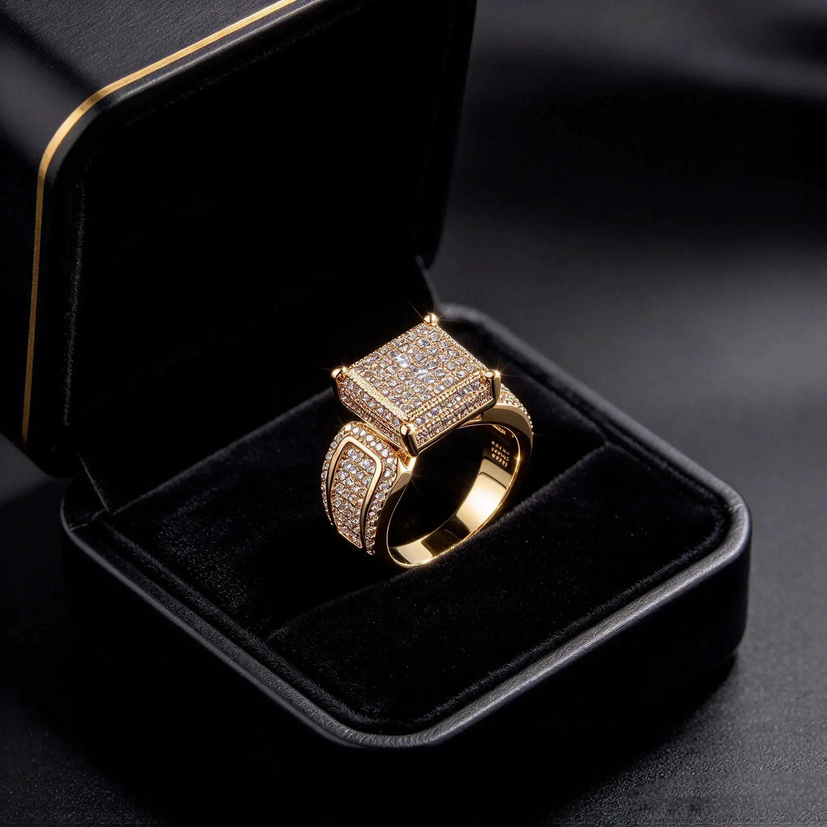 Gold Square Zircon HipHop Ring — product image 1