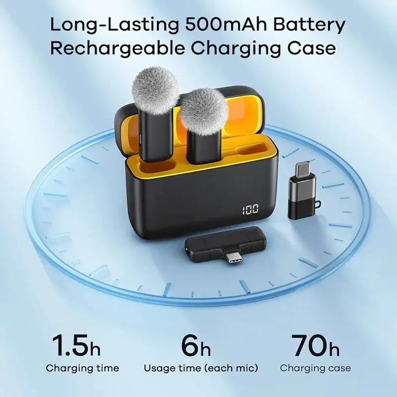 Wireless Lavalier Microphone with Charging Case Windproof Fleece Suitable for Phones Laptop Devices with Noise canceling MIC