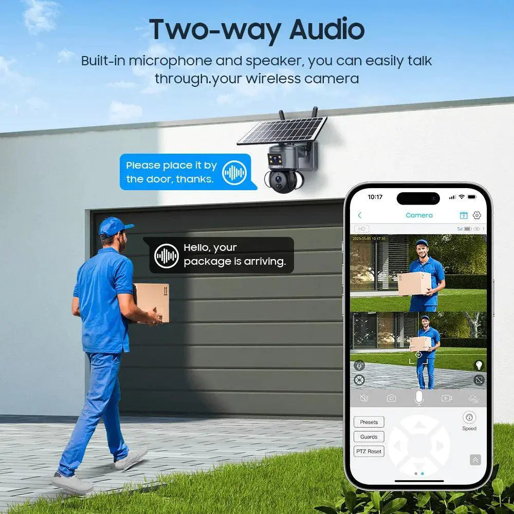 Solar Powered Outdoor Security Cam AI Tracking Night Vision