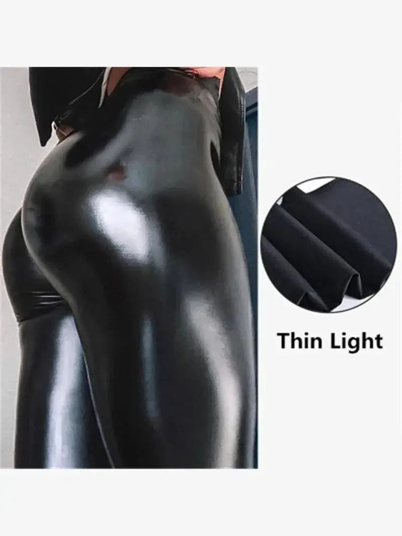 Black Faux Leather Push Up Leggings For Streetwear Chic