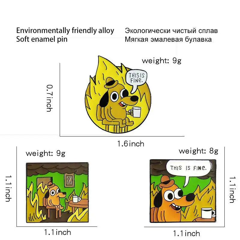 Yellow Anime This Is Fine Hound Dog Enamel Pin Collectible