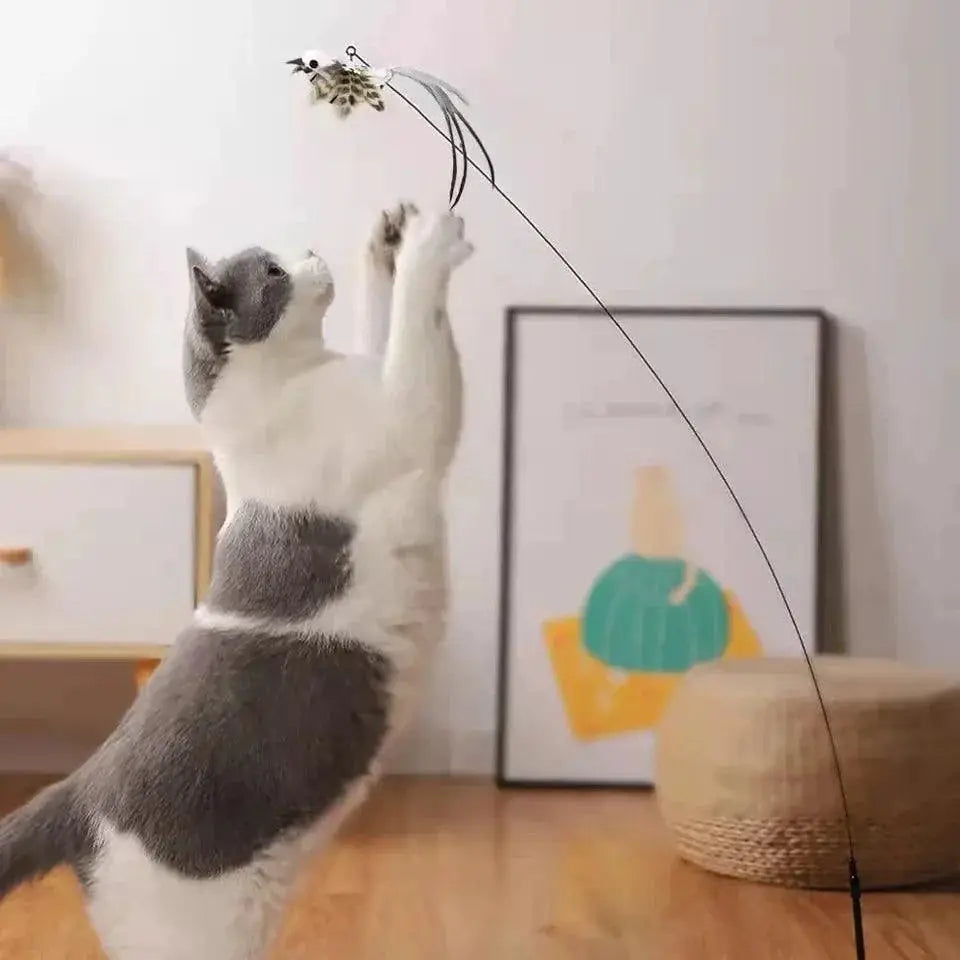 Interactive Cat Stick Toy Premium Quality Feather Bell Bird