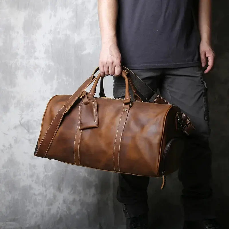Retro Leather Travel Bag For Men Carry On Large Capacity