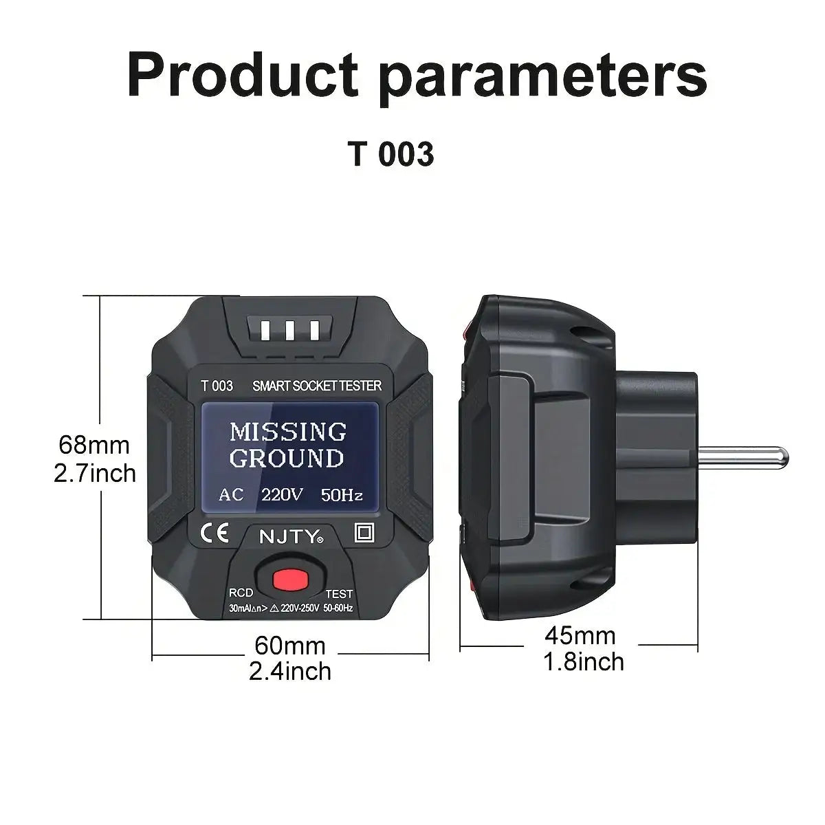 NJTY Socket Tester Voltage Test Outlet Detector EU UK US Plug Ground Zero Line Plug Polarity Phase Check Digital AC Voltage Test