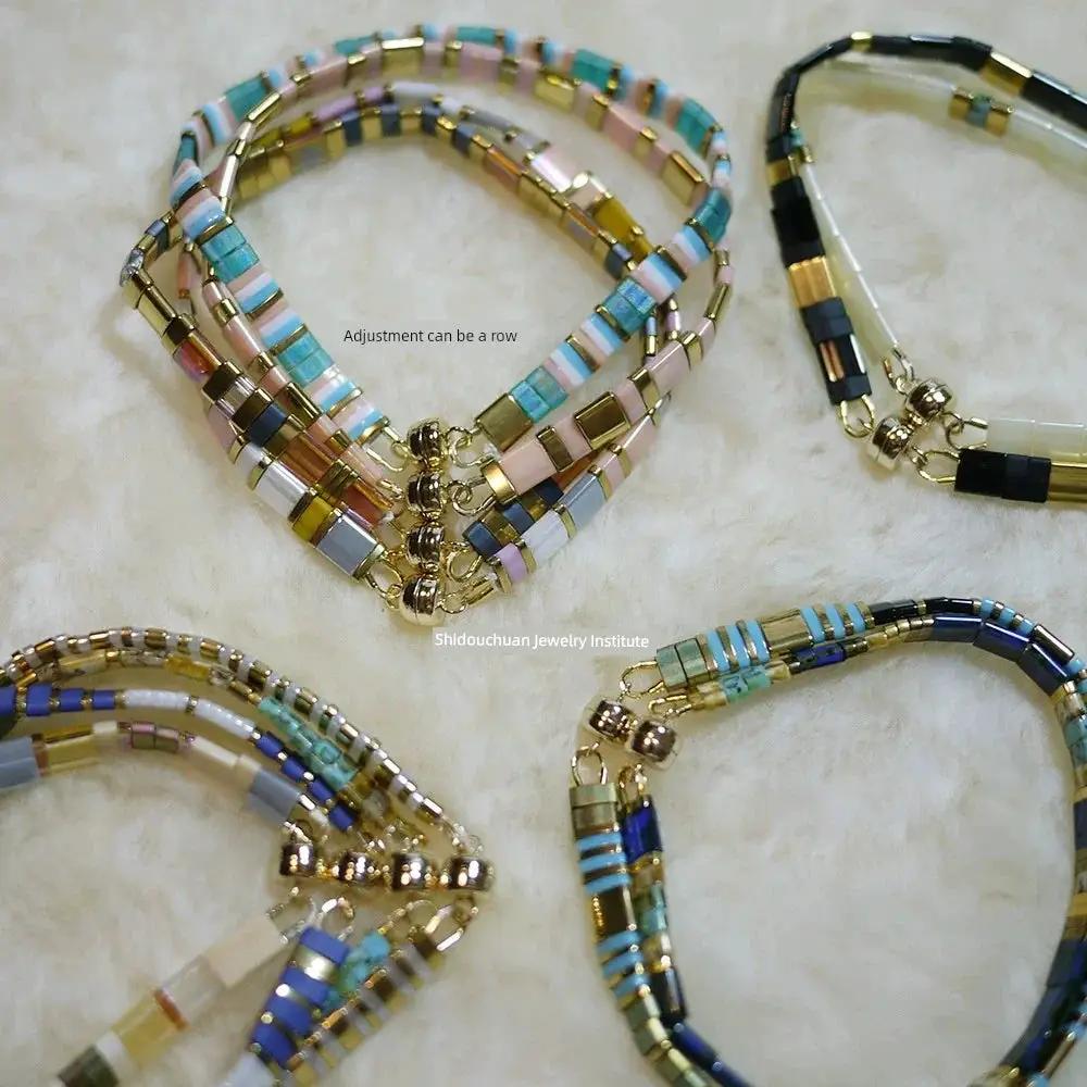 Colorful Miyuki Tila Bead Bracelet Imitating Stone