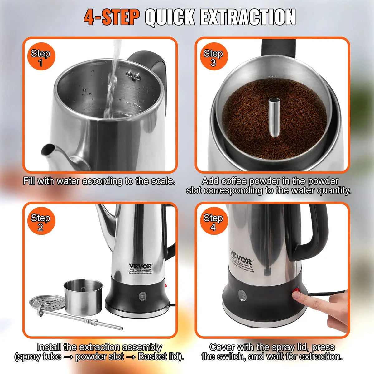 SucceBuy Electric Percolator Coffee Pot Stainless Steel Coffee — product view 6