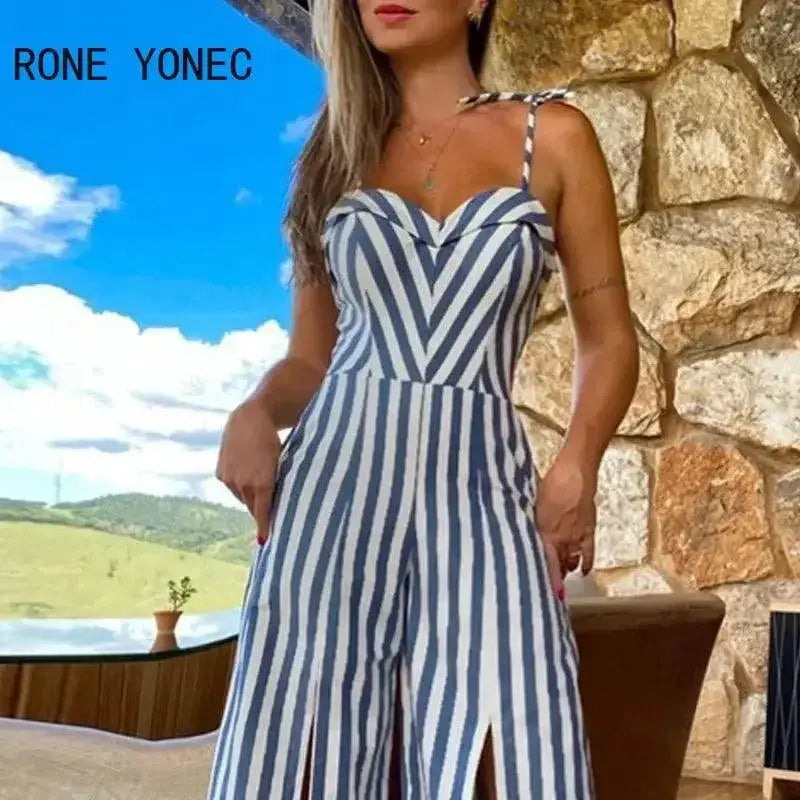 Sleek Lace Up Jumpsuit Elegant Striped Style for Women