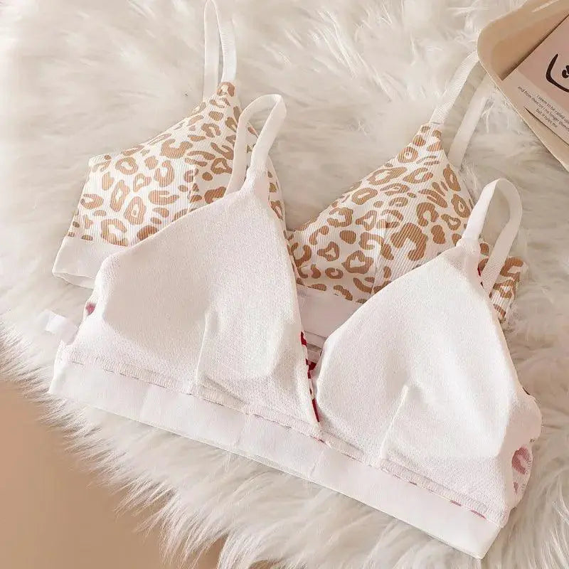 Leopard Print Cotton Bralette Set V Neck Lingerie Glam