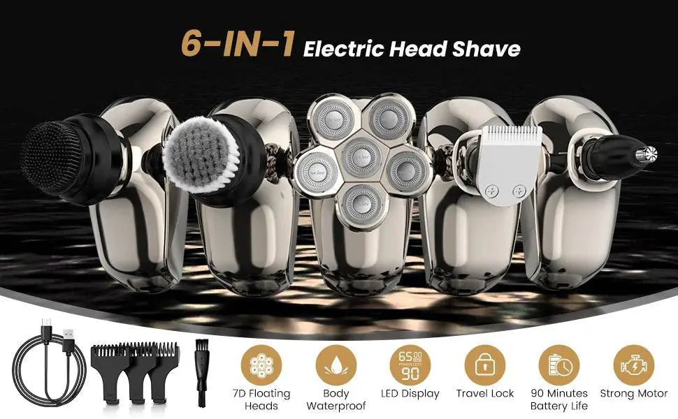 Sejoy 6 In 1 Electric Head Shaver Cordless Razor For Men