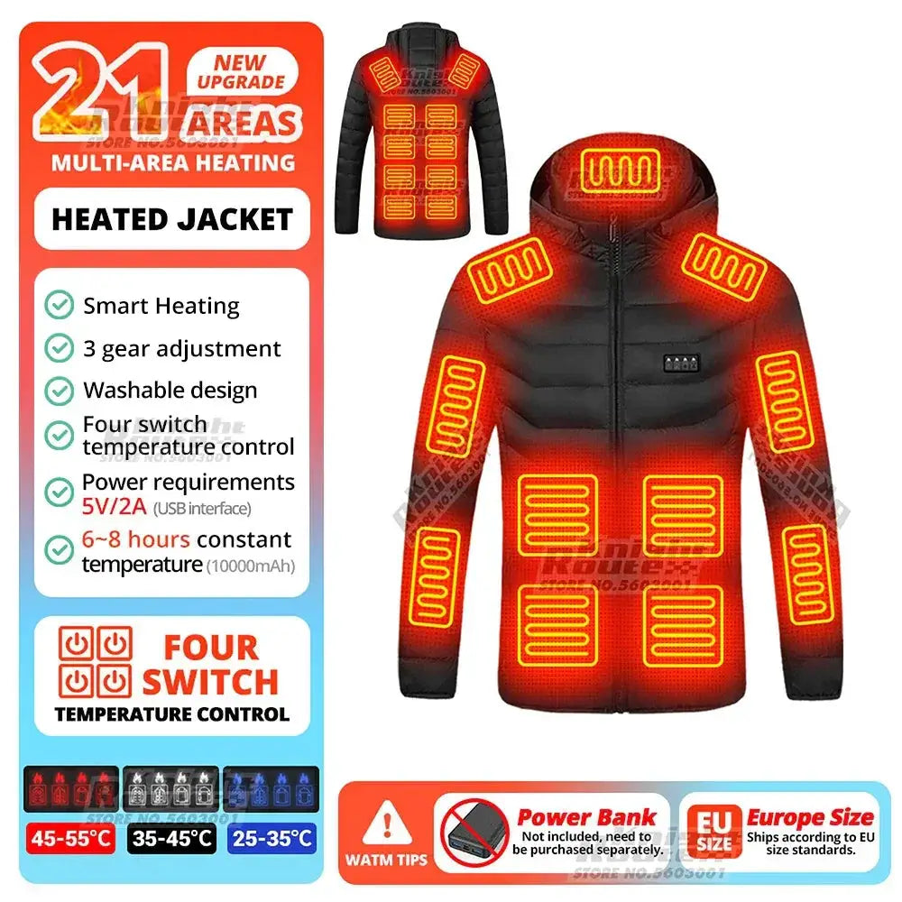 21 Areas Heated Jacket USB Electric Coat For Men And Women