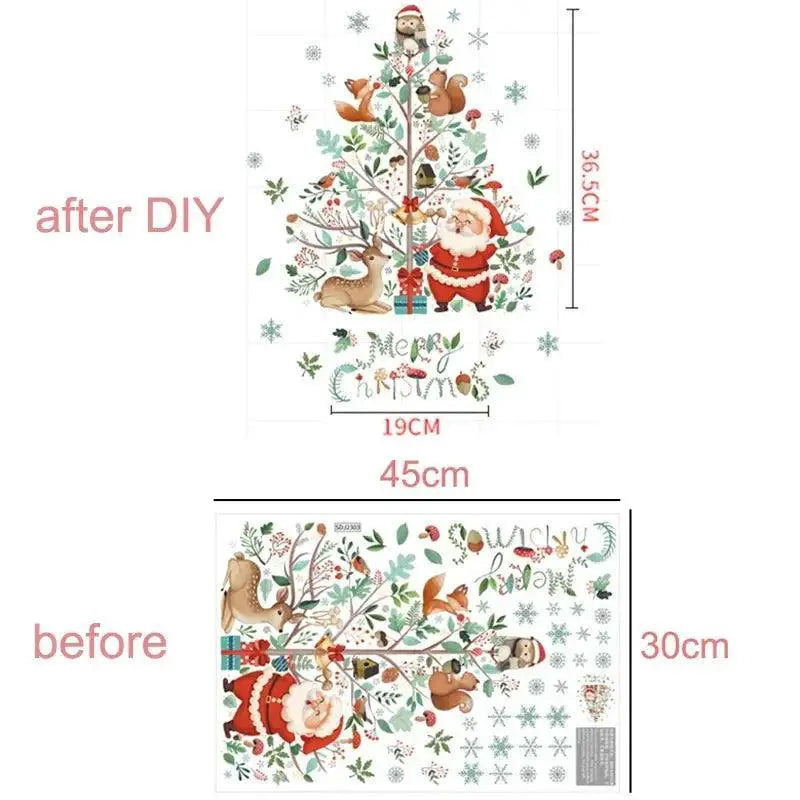 Cheerful Santa And Xmas Tree Window Decals For Holiday Decor