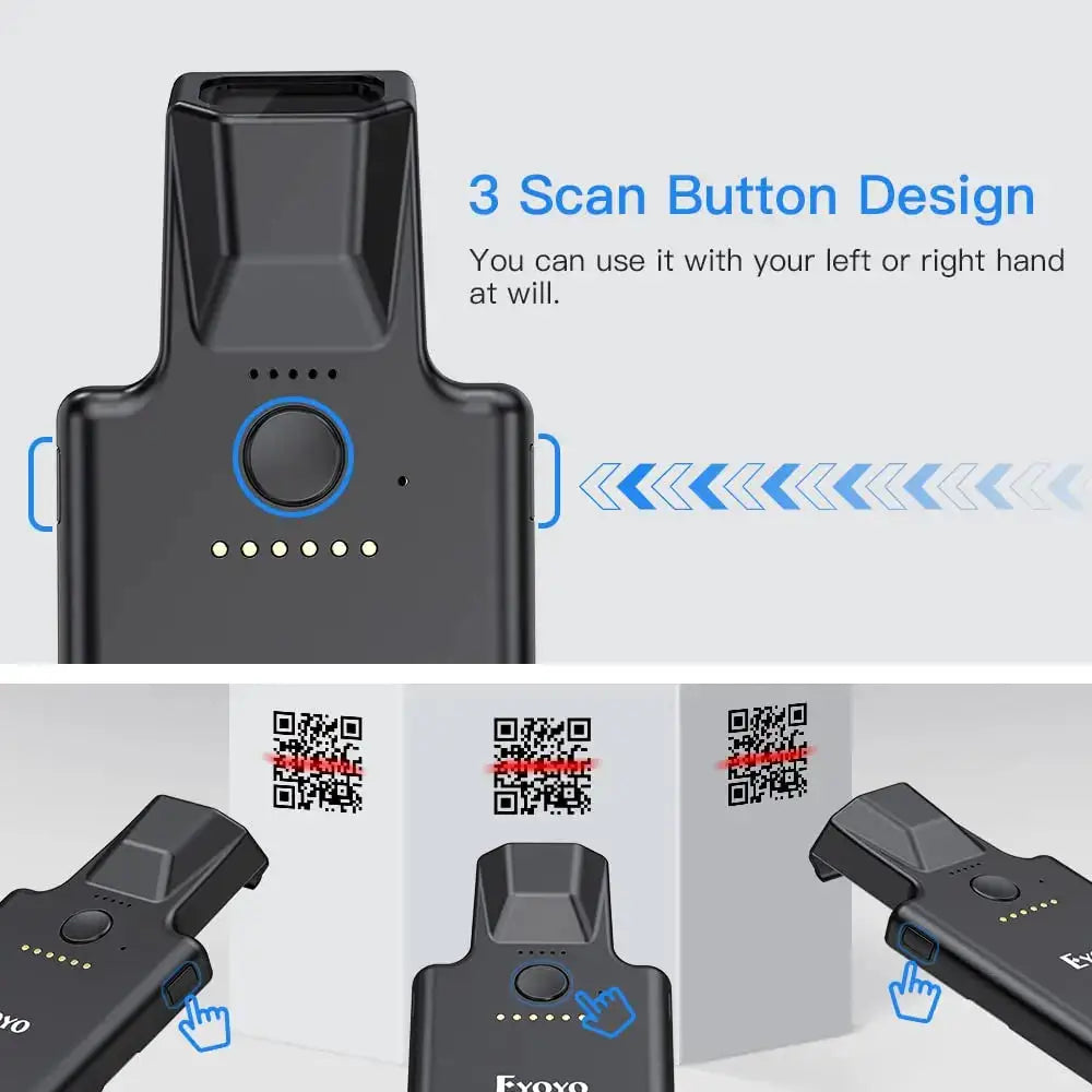Eyoyo EY-017 Back Clip Bluetooth Barcode Scanner Portable 1D 2D QR Wireless Bar Code Reader with 1600mAh Rechargeable Battery, Compatible with iPad, iPhone and Android, For Book Warehouse Inventory Management