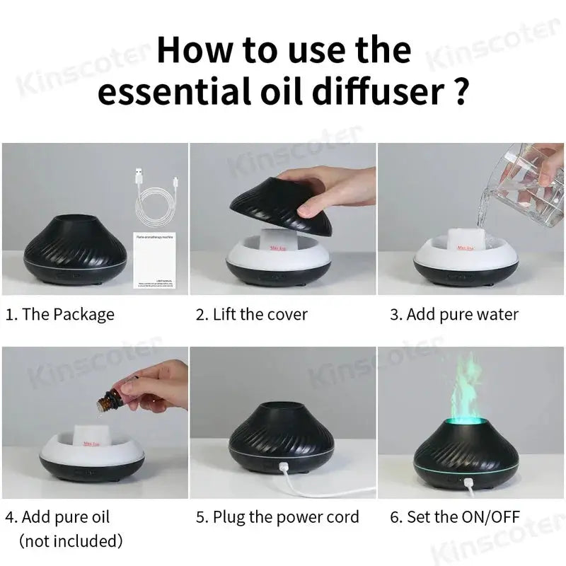 Kinscoter USB Essential Oil Diffuser With Flame Light 130ml