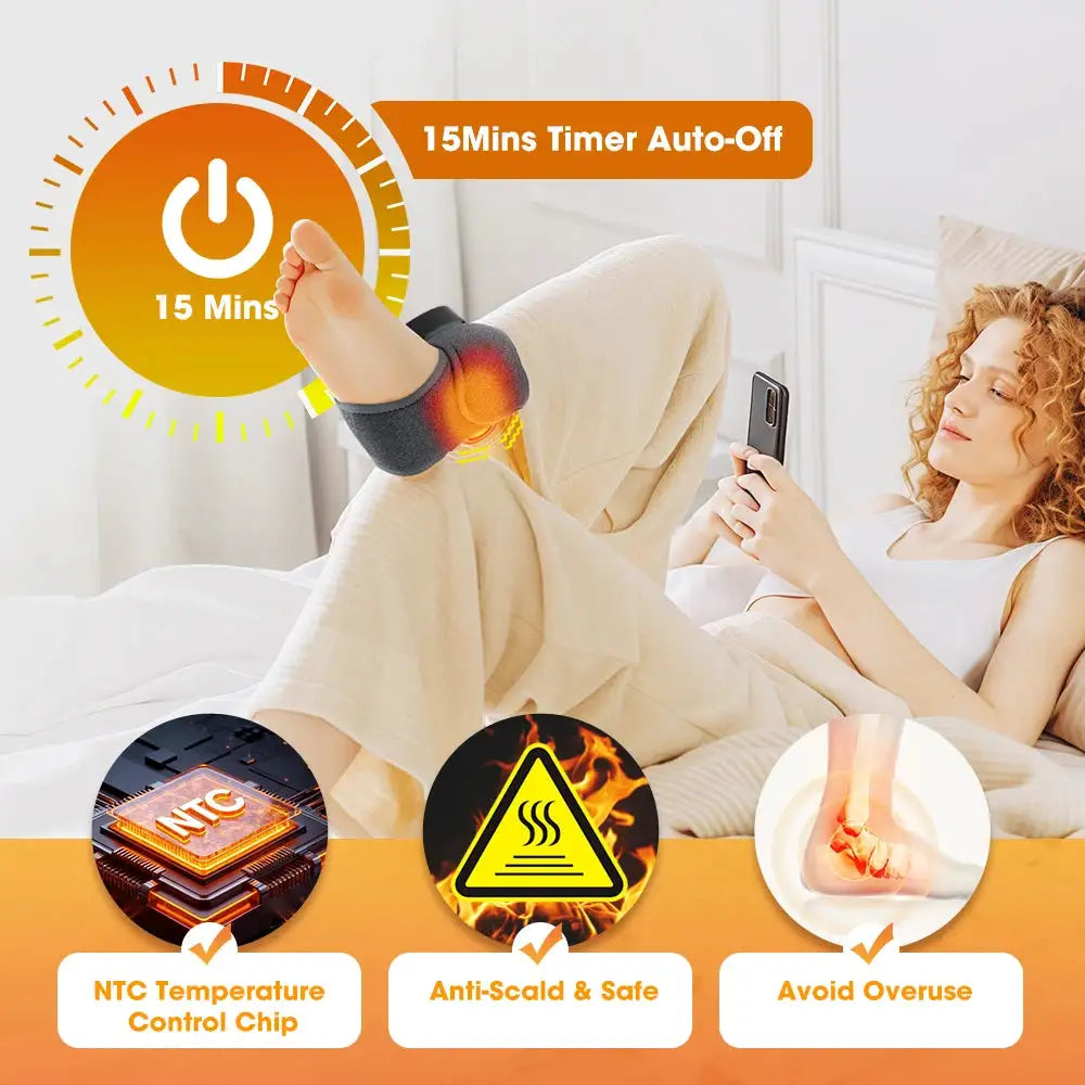Electric Foot Ankle Massager 4 Mode Vibration 4 Level Hot Compress Timer Massage Support Ankle Brace Fascia Muscle Relax