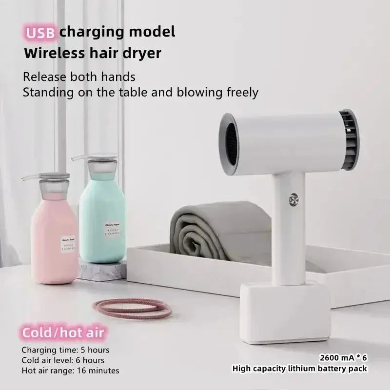 Portable Wireless Hair Dryer Travel Fast Dry Lithium Battery