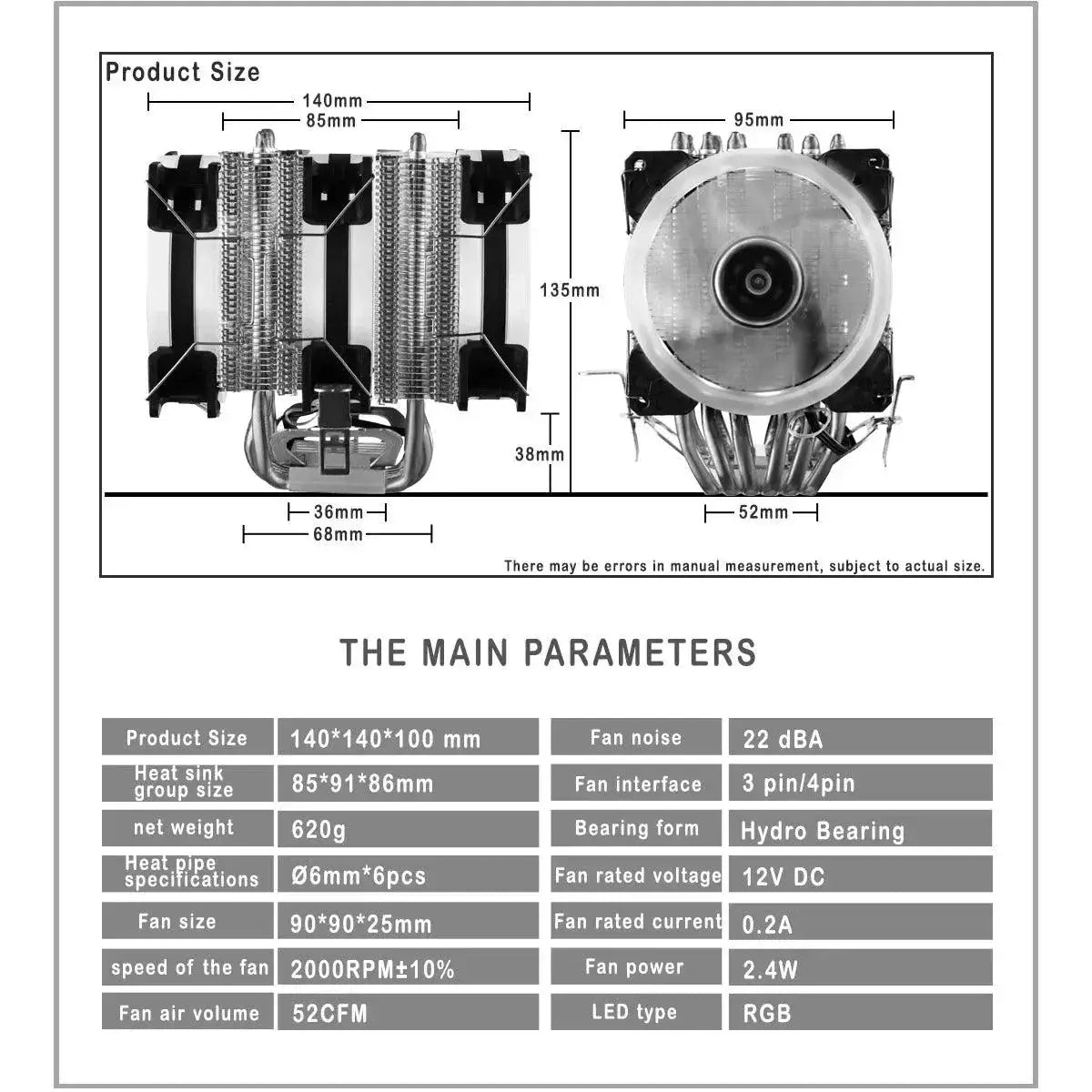IWONGOU Hurricane Air Cooler CPU for Gaming and Workstations