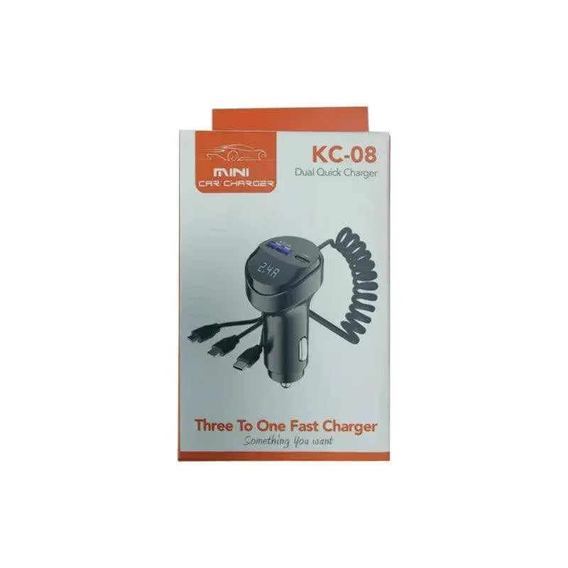 Car Charger Dual Ports Voltage Display Retractable USB Cable