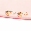 14K Rose Gold Heart Shaped Drop Earrings For Women Glossy Classic Jewelry