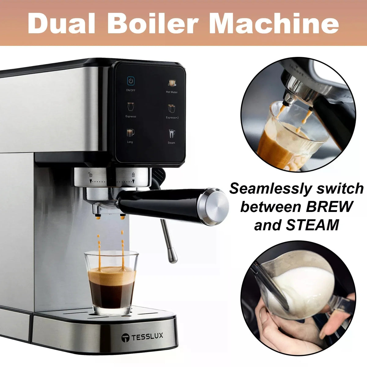 Espresso Machine With Dual Boiler, LCD Touch Control & Milk Frother — product view 2