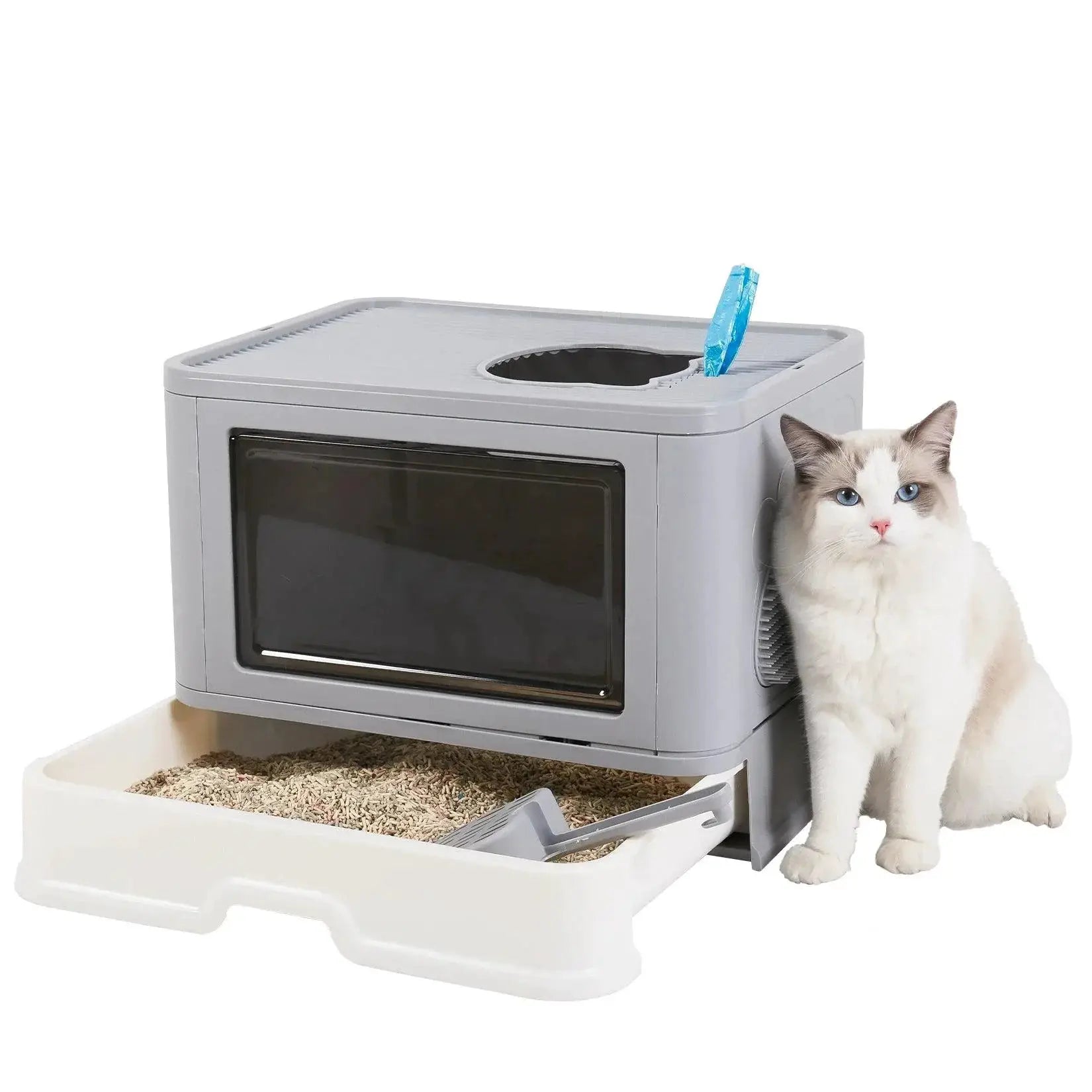 Cat Litter Box Fully Enclosed And Foldable Top Entry