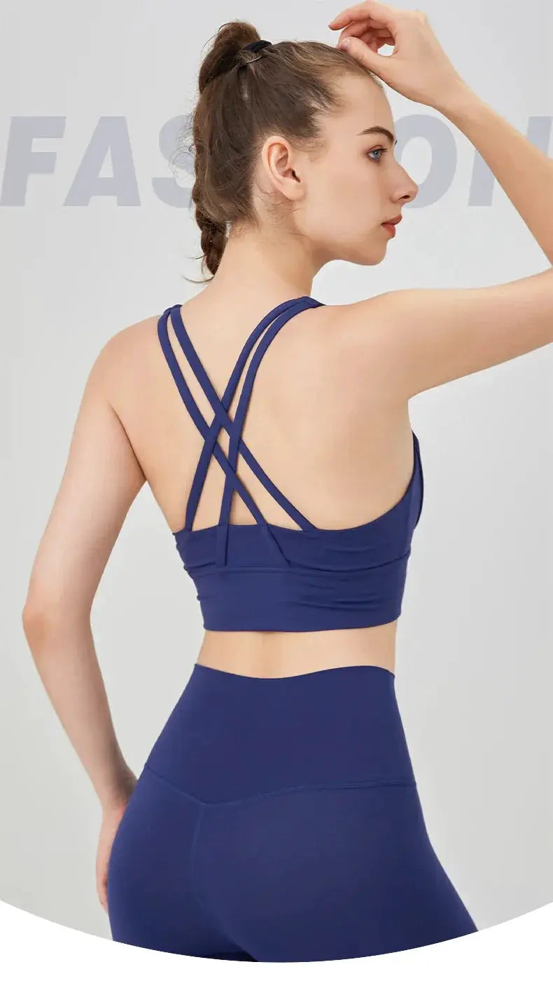 Women's Cross Back Yoga Bra for Gym Fitness Solid Color