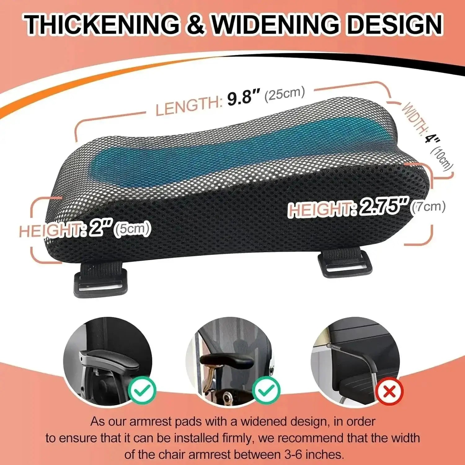 Ergonomic Armrest Pads With Cooling Gel Memory Foam Set Of 2
