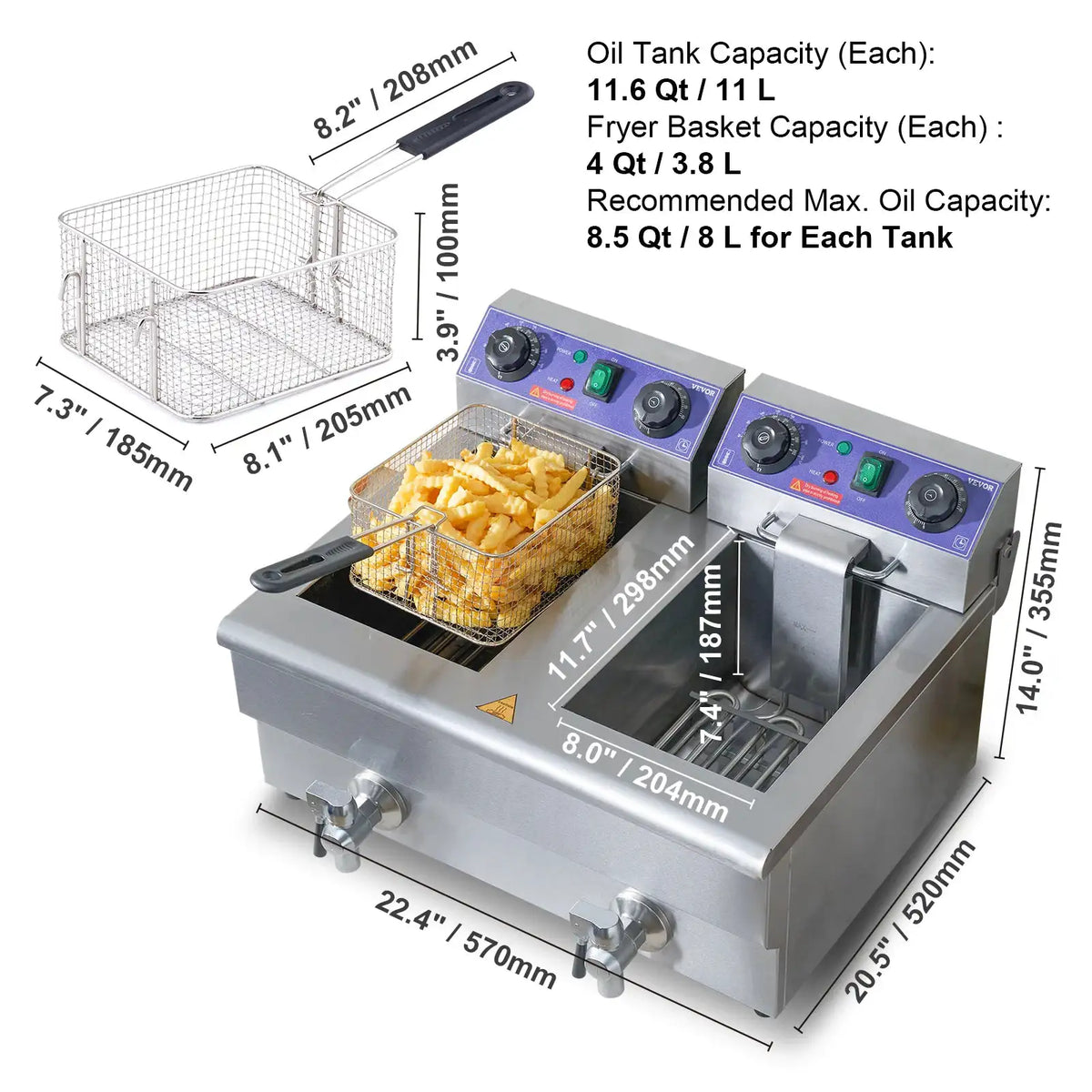SucceBuy Electric Deep Fryer w/Dual Removable Tanks Commercial — product view 7