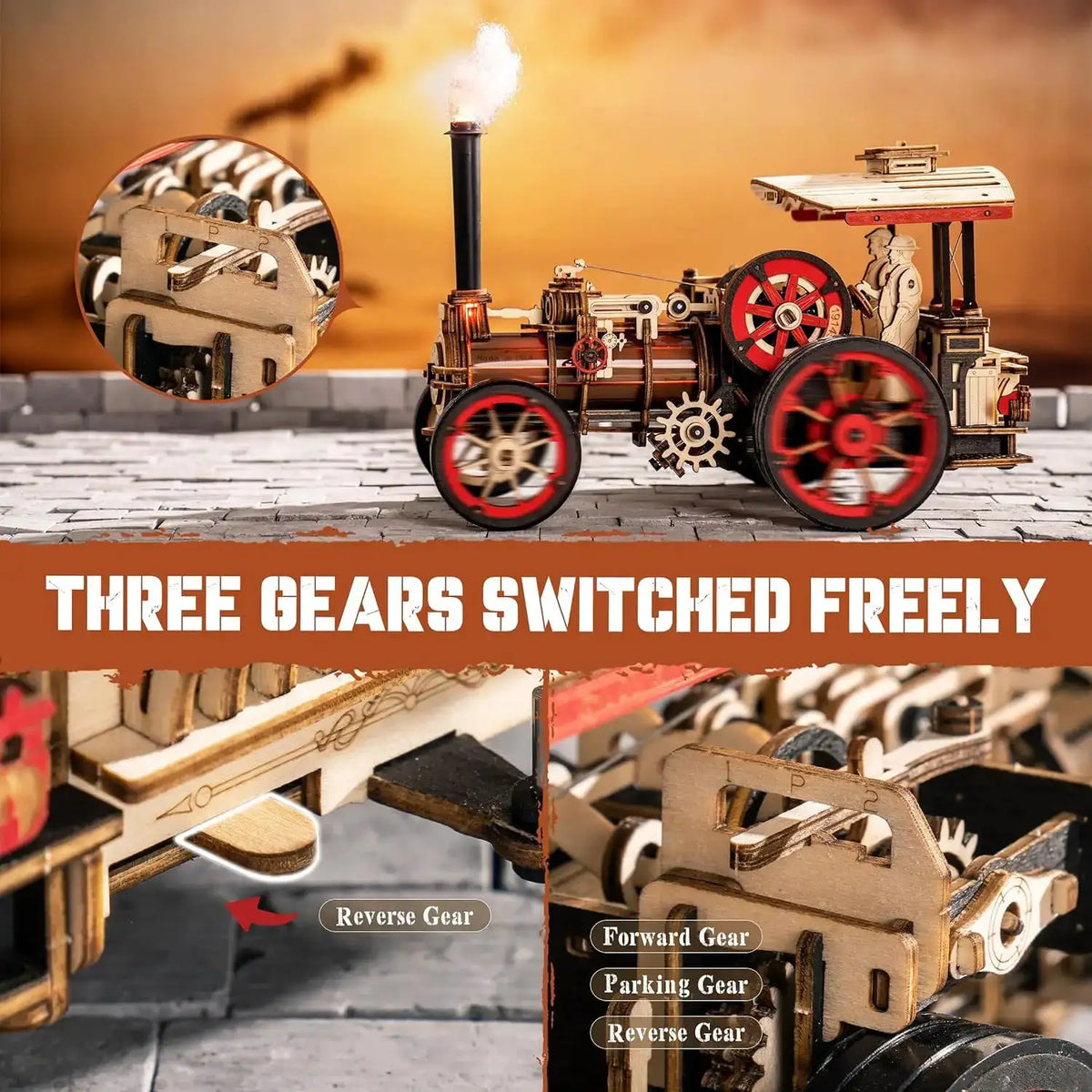 Robotime Rokr Car Model Building Kit 3D Wooden Puzzle Steam Kit 1:28 Mechanical Steam Locomotive Awesome Gifts for Adults Teens