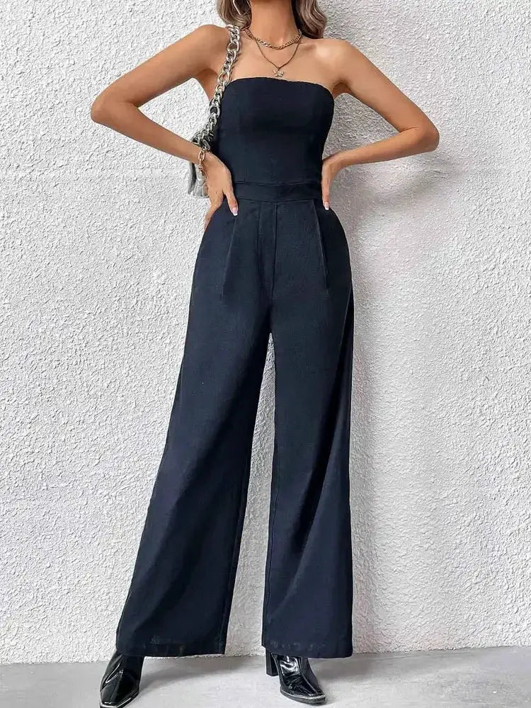 TRZA Strapless Wide Leg Jumpsuits For Women With Pockets - OurLum.com