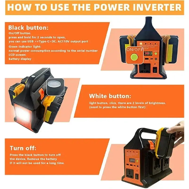 Portable Inverter For 18V Batteries With USB And Light - OurLum.com