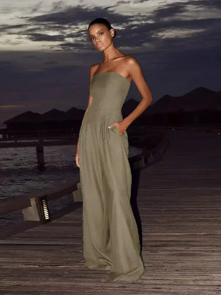 Solid Backless Jumpsuit Off Shoulder Bodysuit For Women - OurLum.com