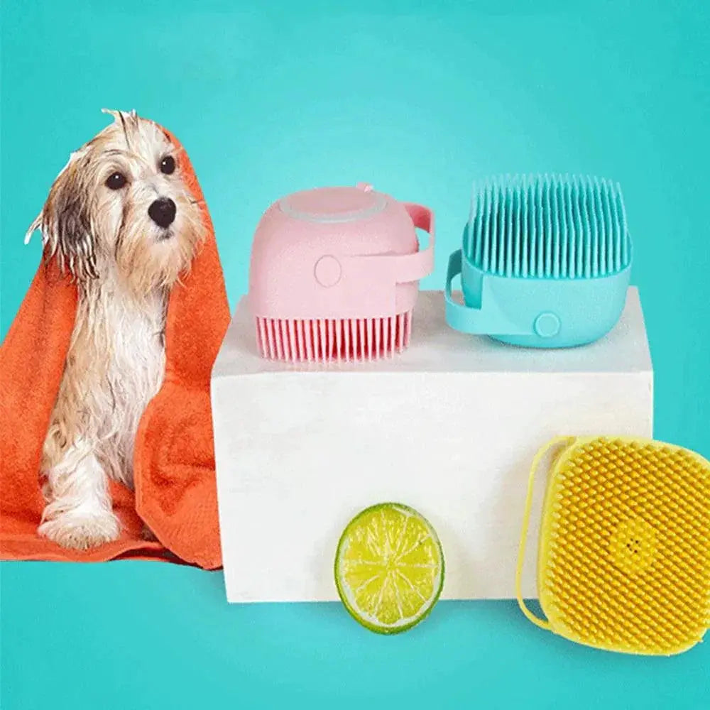 Dog Bath Massage Gloves Silicone Brush With Shampoo Box