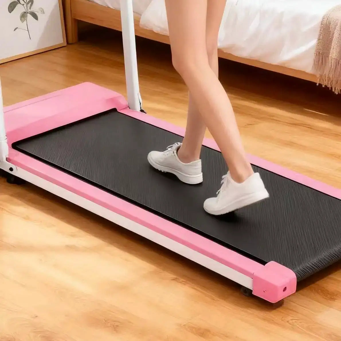 Pink Home Use 135kg Foldable Under Desk Treadmill Machine Curved Walking Pad with Electric Motor LED Display Screen for Exercise