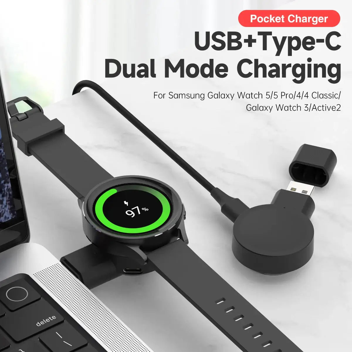 Dock Charger Adapter Wireless USB Charging Cable Cord Stand For Samsung Galaxy Watch Ultra Watch5 Pro Watch 6/7/8 44mm 40mm